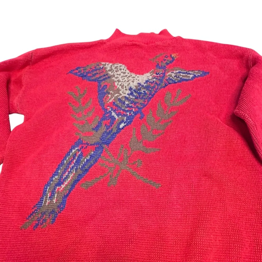 Vintage Koret Bird Novelty Sweater Red Graphic Knit Made‎ in USA Large